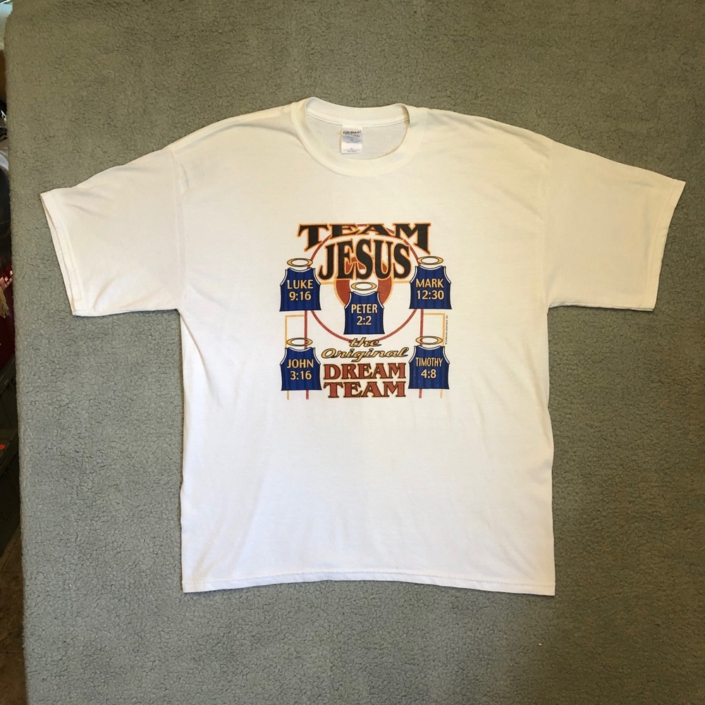 Vintage Team Jesus The Original Dream Team T-Shirt White XL Christian Tee God
